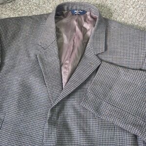 Joseph & Feiss Gold Men 52R Lambswool Blazer Brown Houndstooth Sport Coat 52 Reg